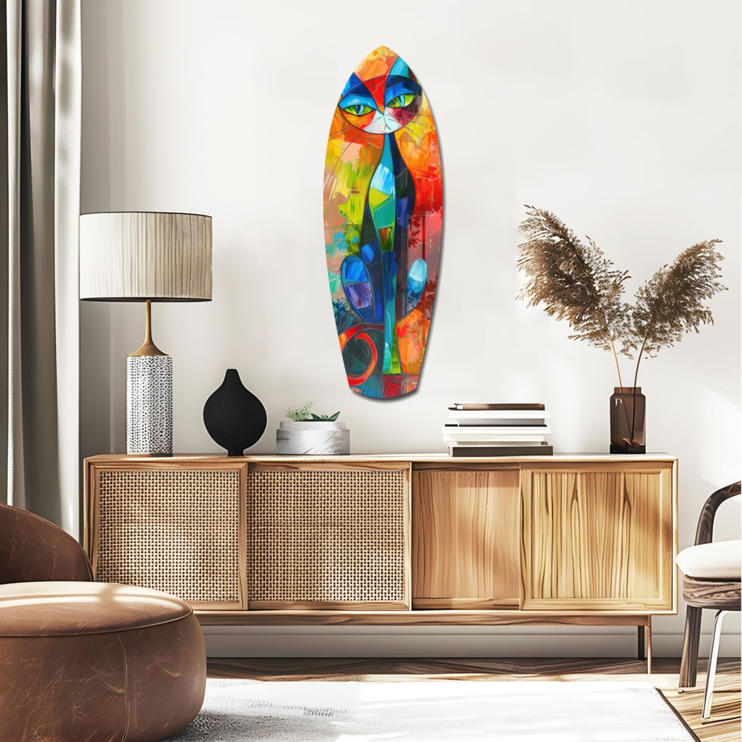 Cubic Cat Glass Wall Art.