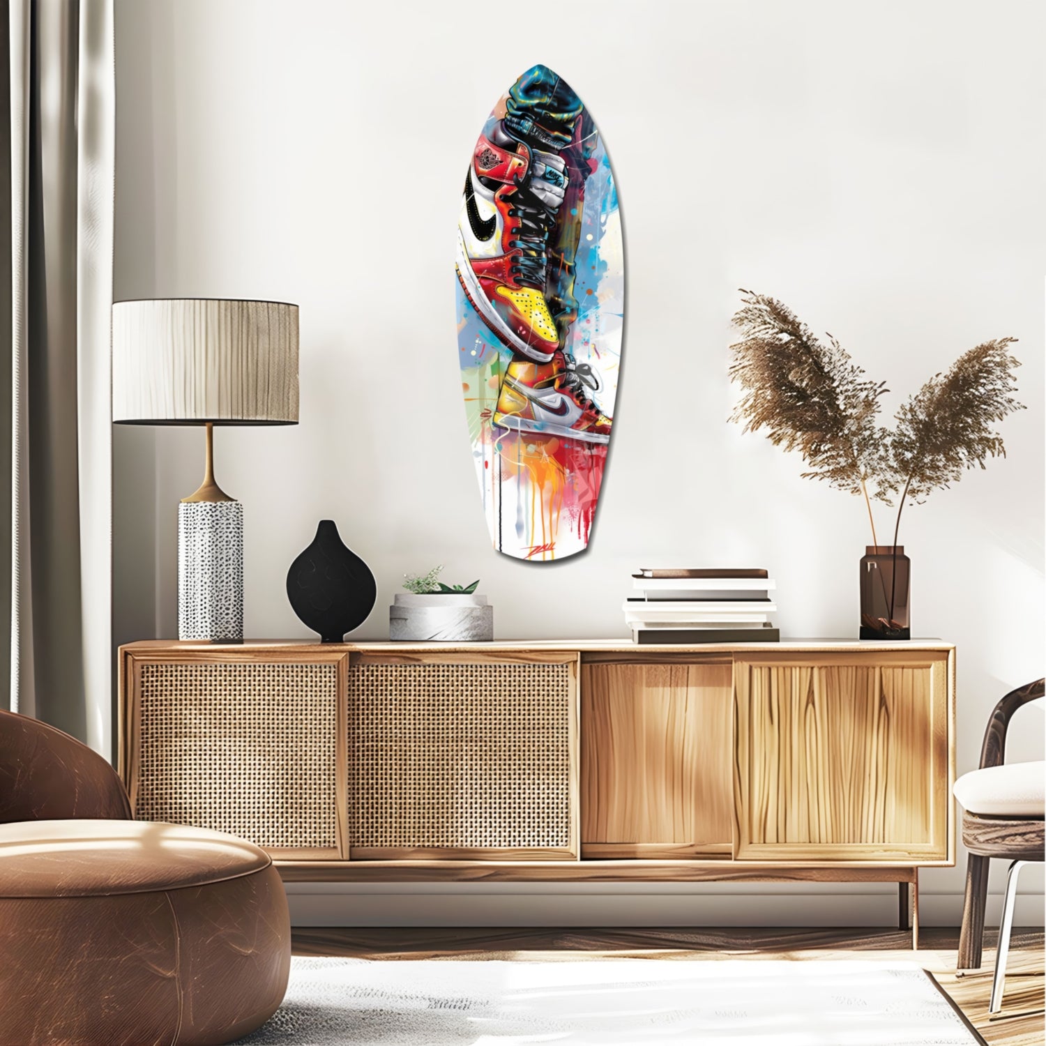 Sneakers Jump Glass Wall Art.