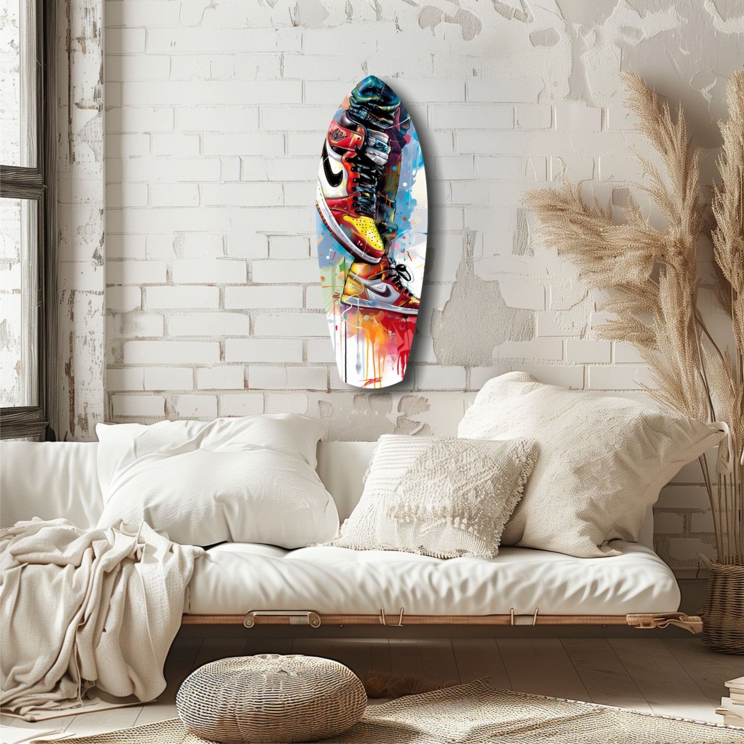 Sneakers Jump Glass Wall Art.