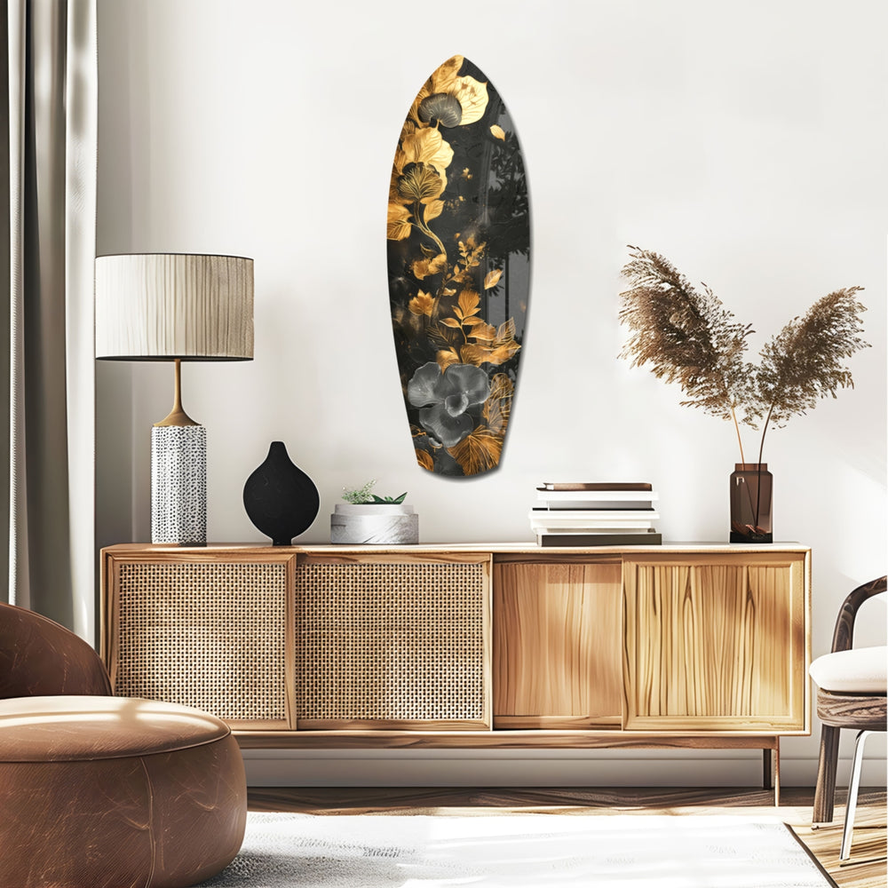 Golden Flower Glass Wall Art.