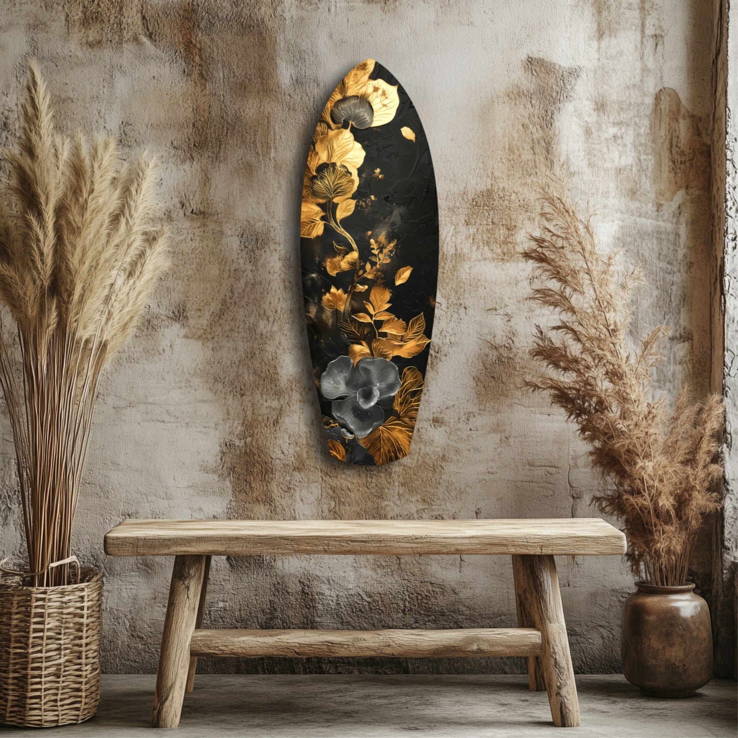 Golden Flower Glass Wall Art.