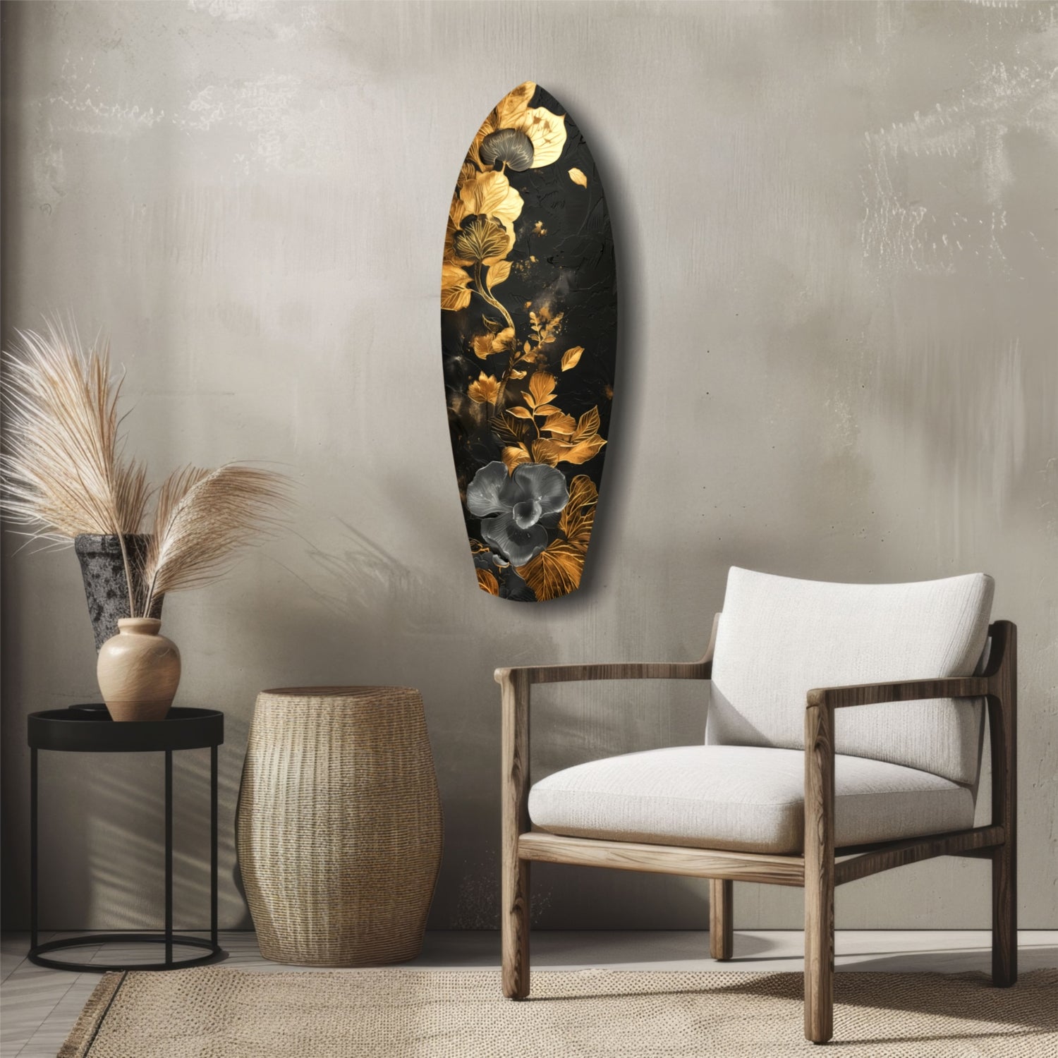 Golden Flower Glass Wall Art.