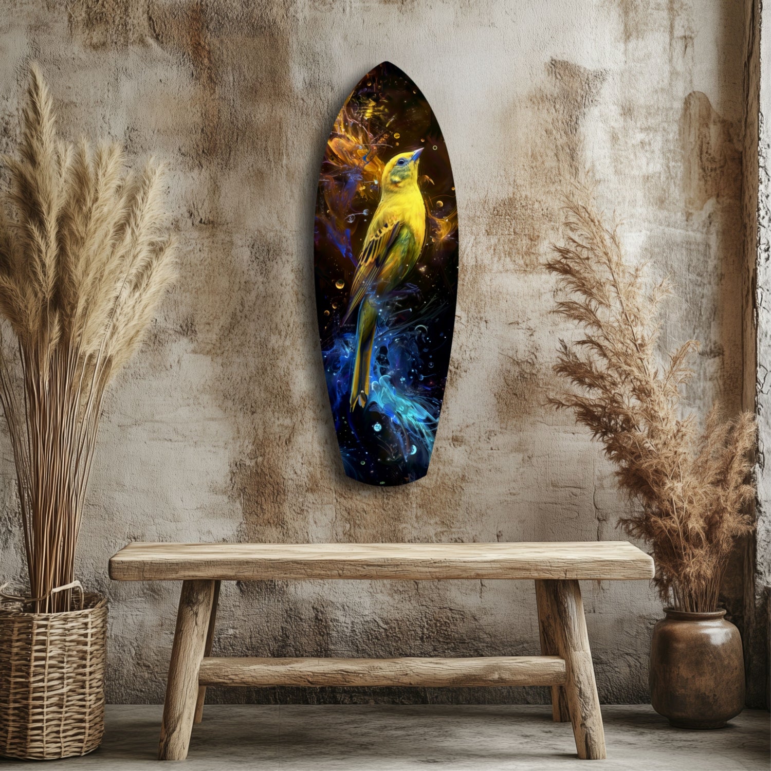Yellow Bird Glass Wall Art.
