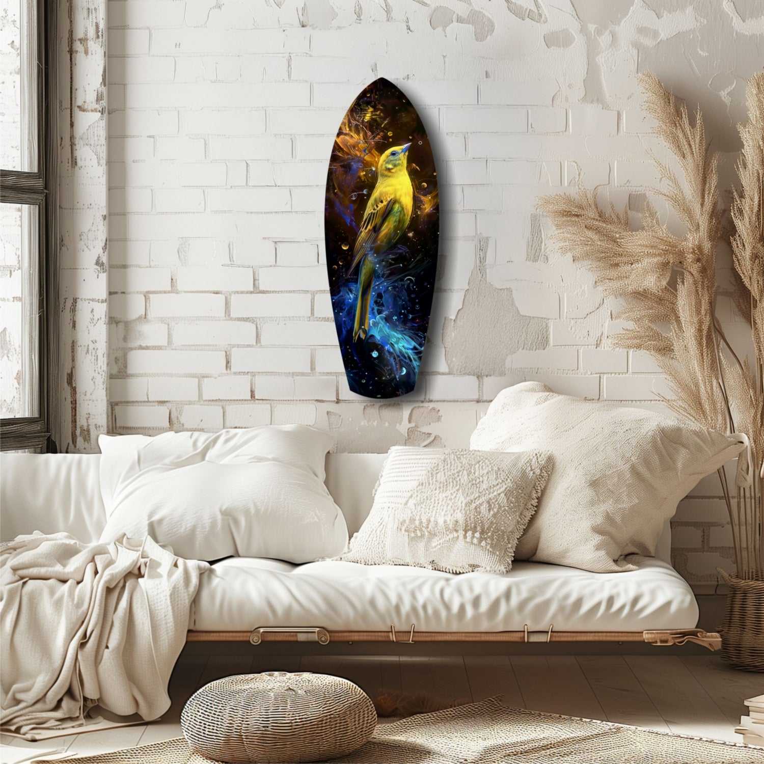 Yellow Bird Glass Wall Art.