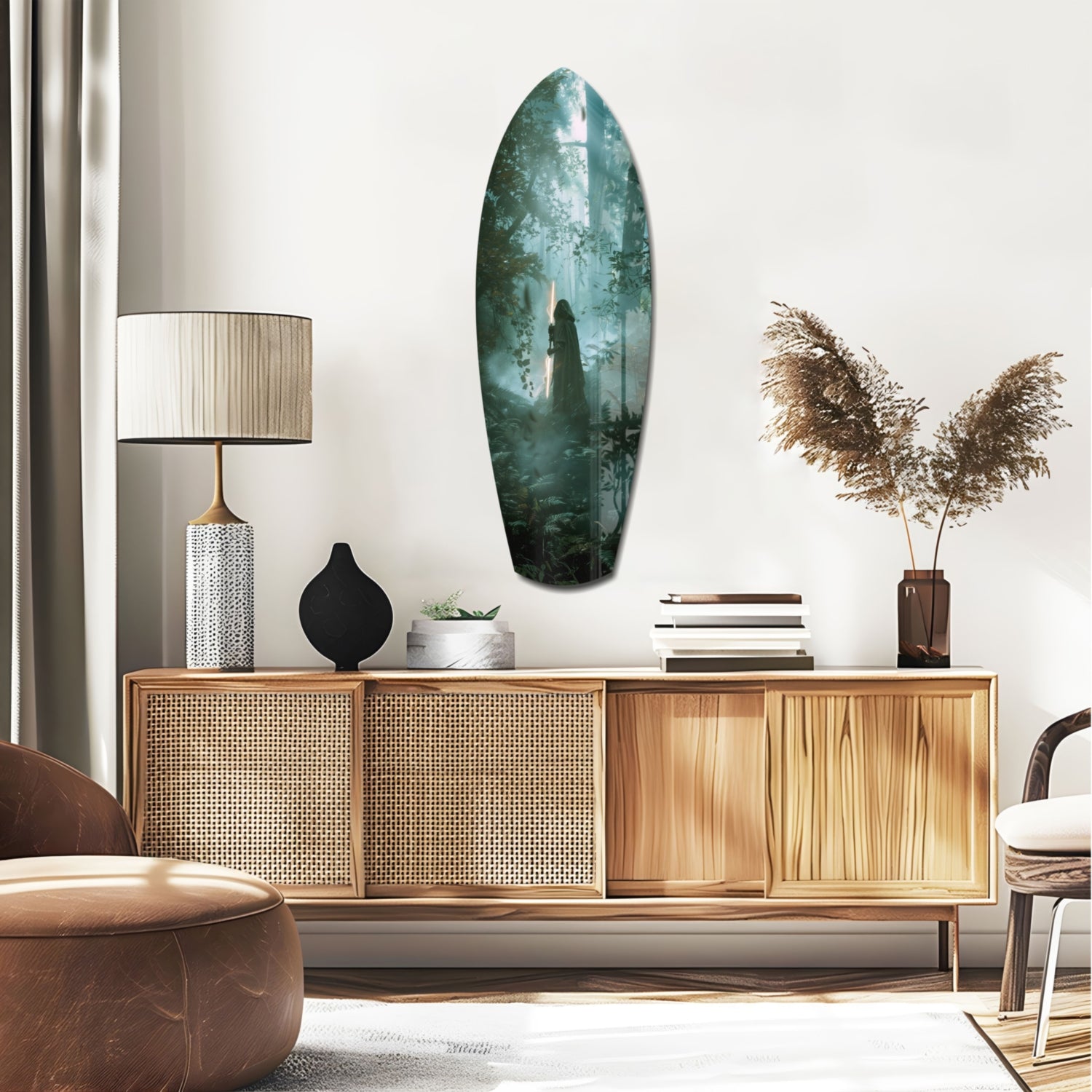 Light Saber in the Woods Glass Wall Art.