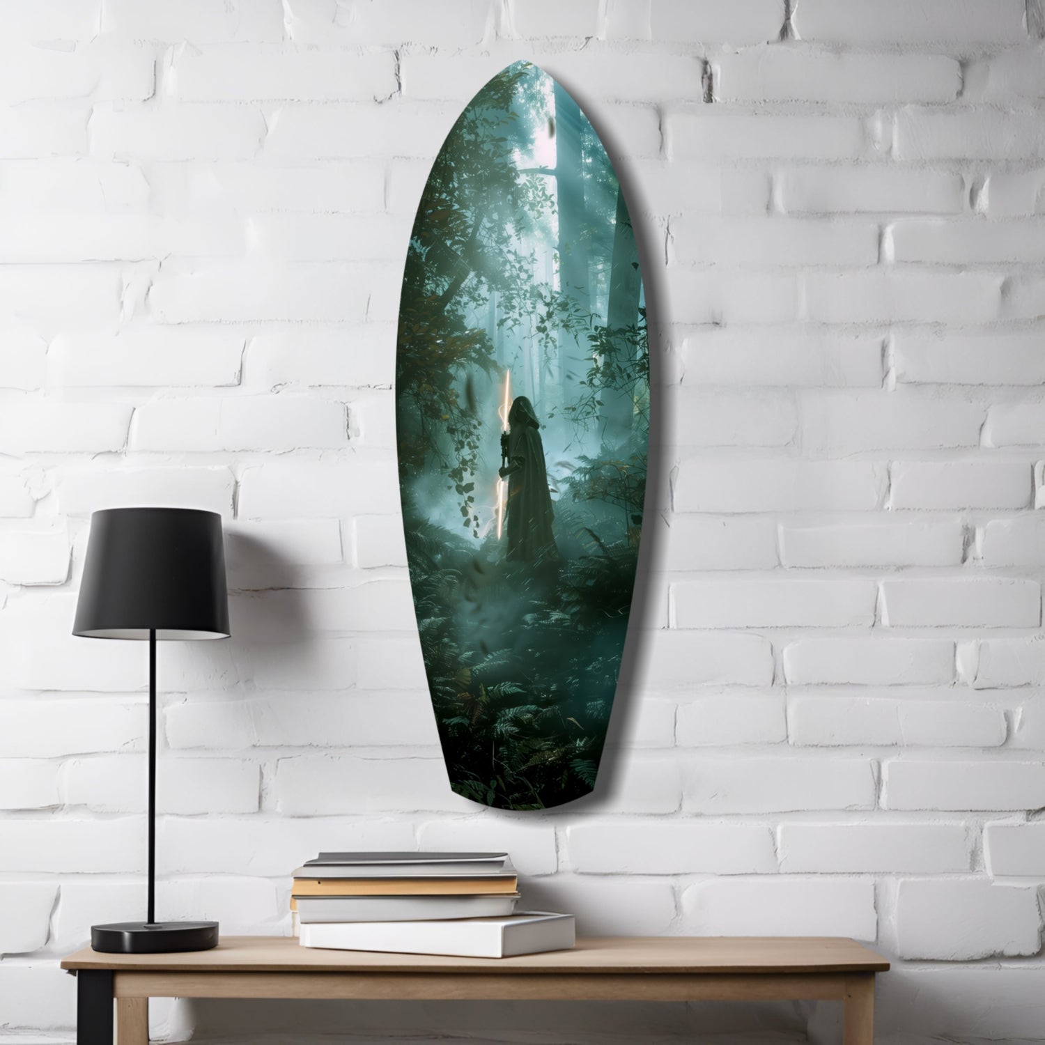 Light Saber in the Woods Glass Wall Art.
