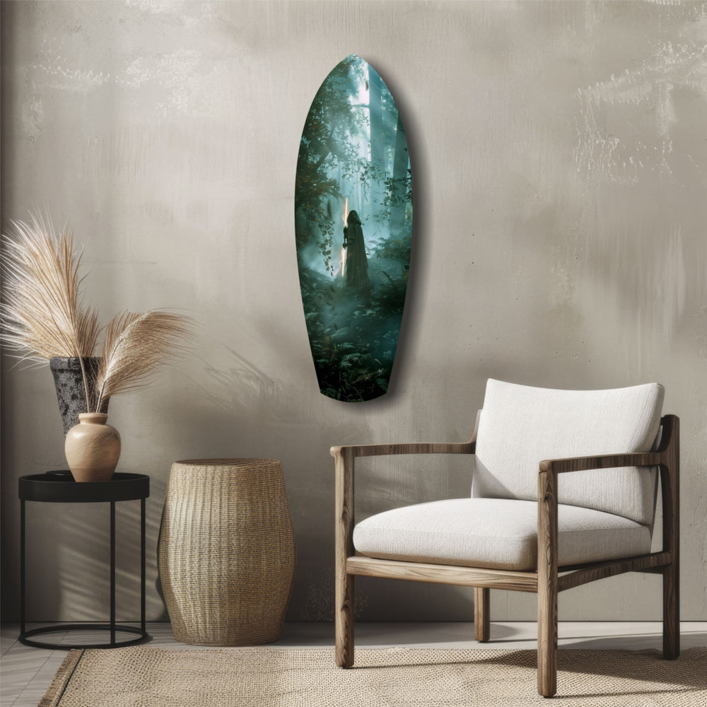 Light Saber in the Woods Glass Wall Art.