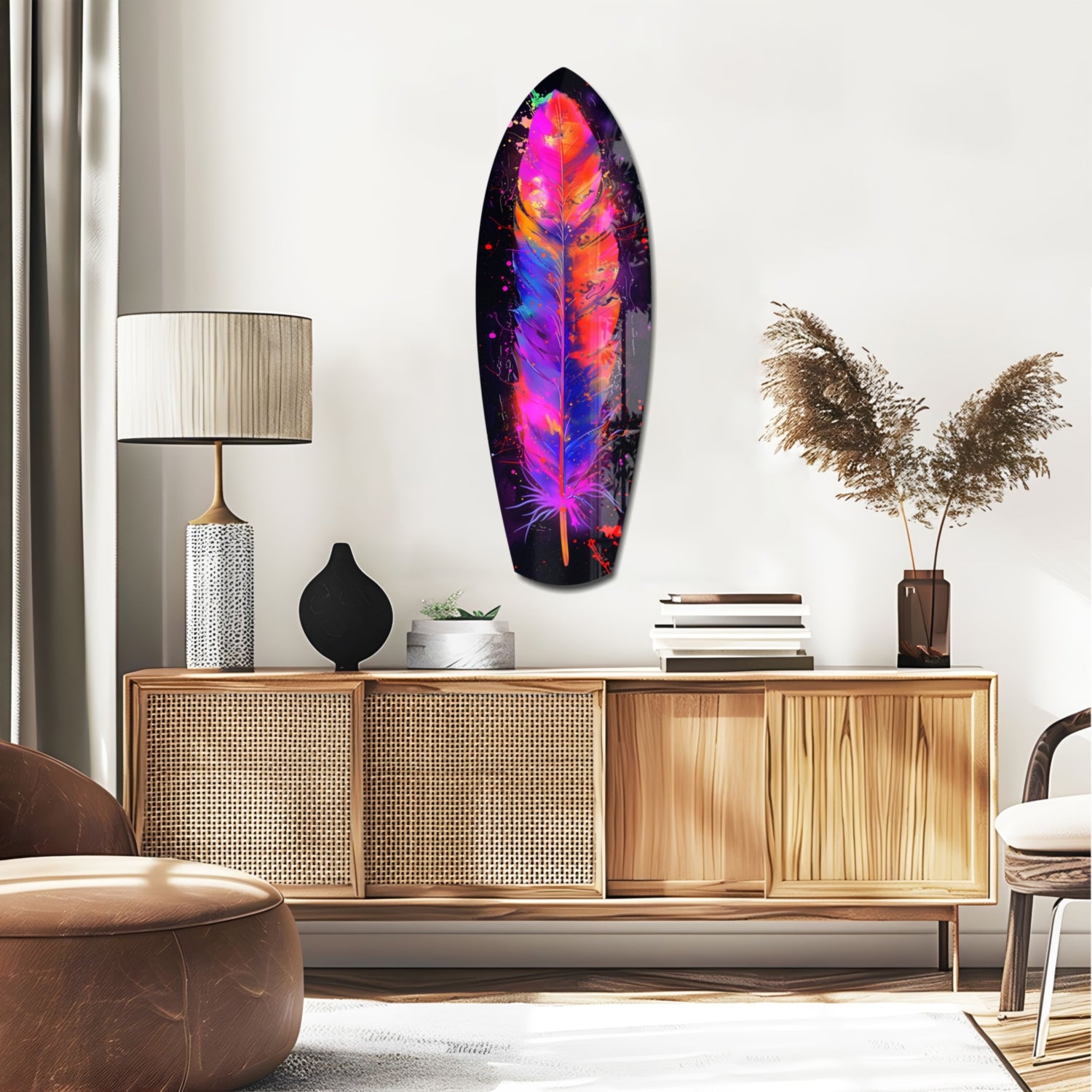 Colorful Feather Glass Wall Art.