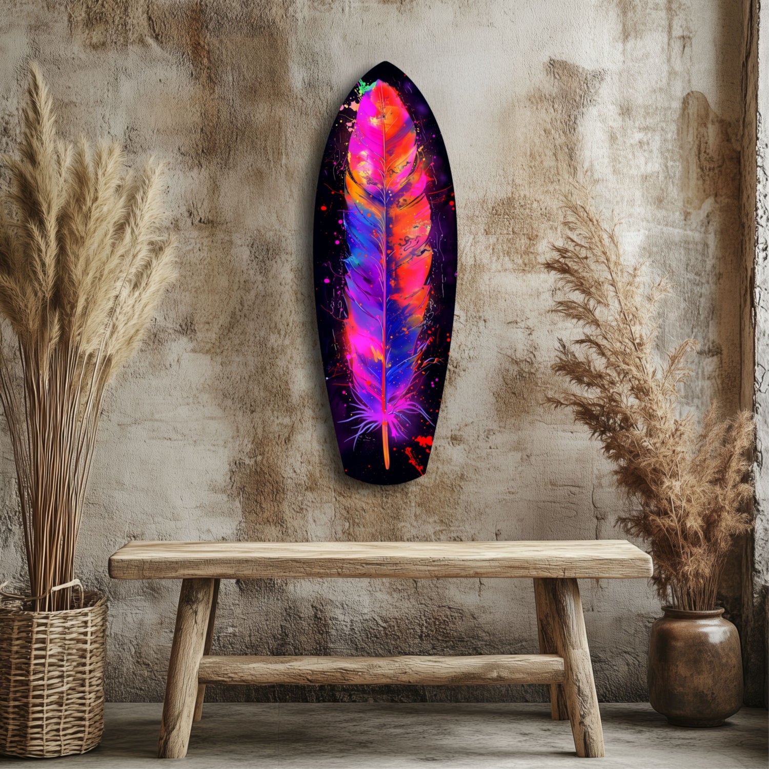 Colorful Feather Glass Wall Art.