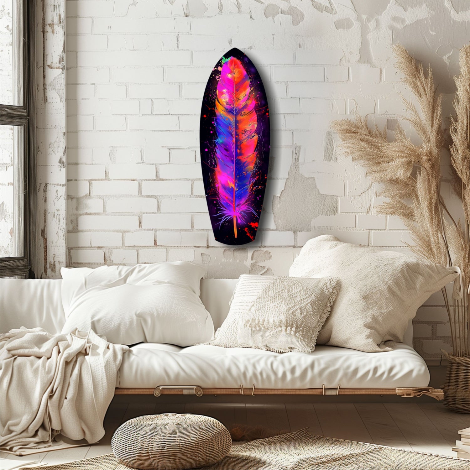 Colorful Feather Glass Wall Art.