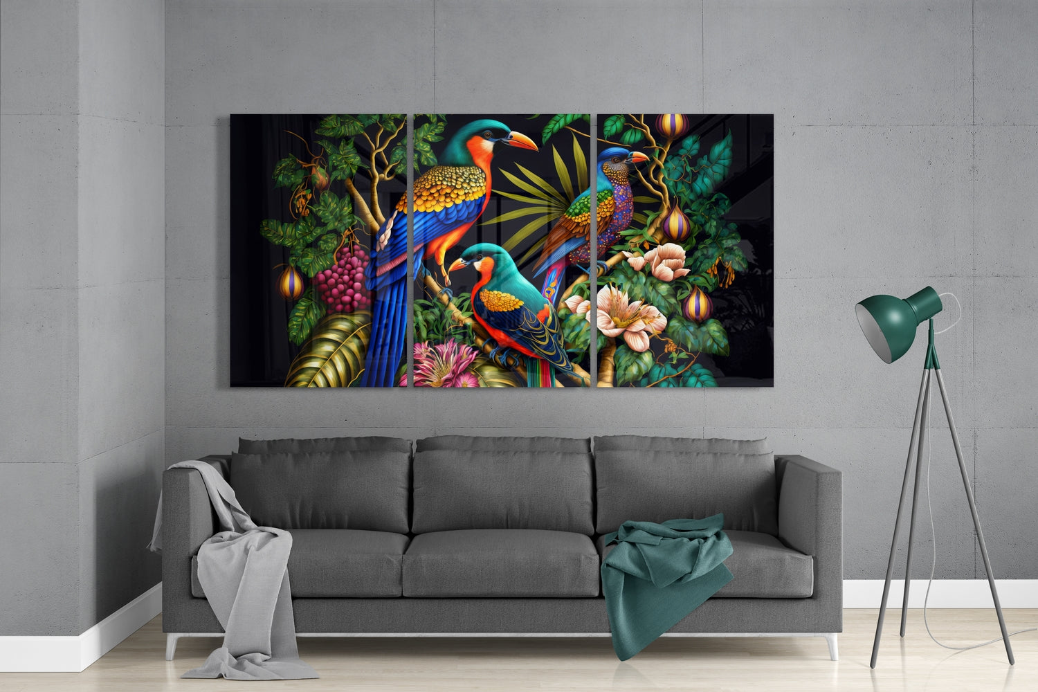 Tropical Birds Mega Glass Wall Art.