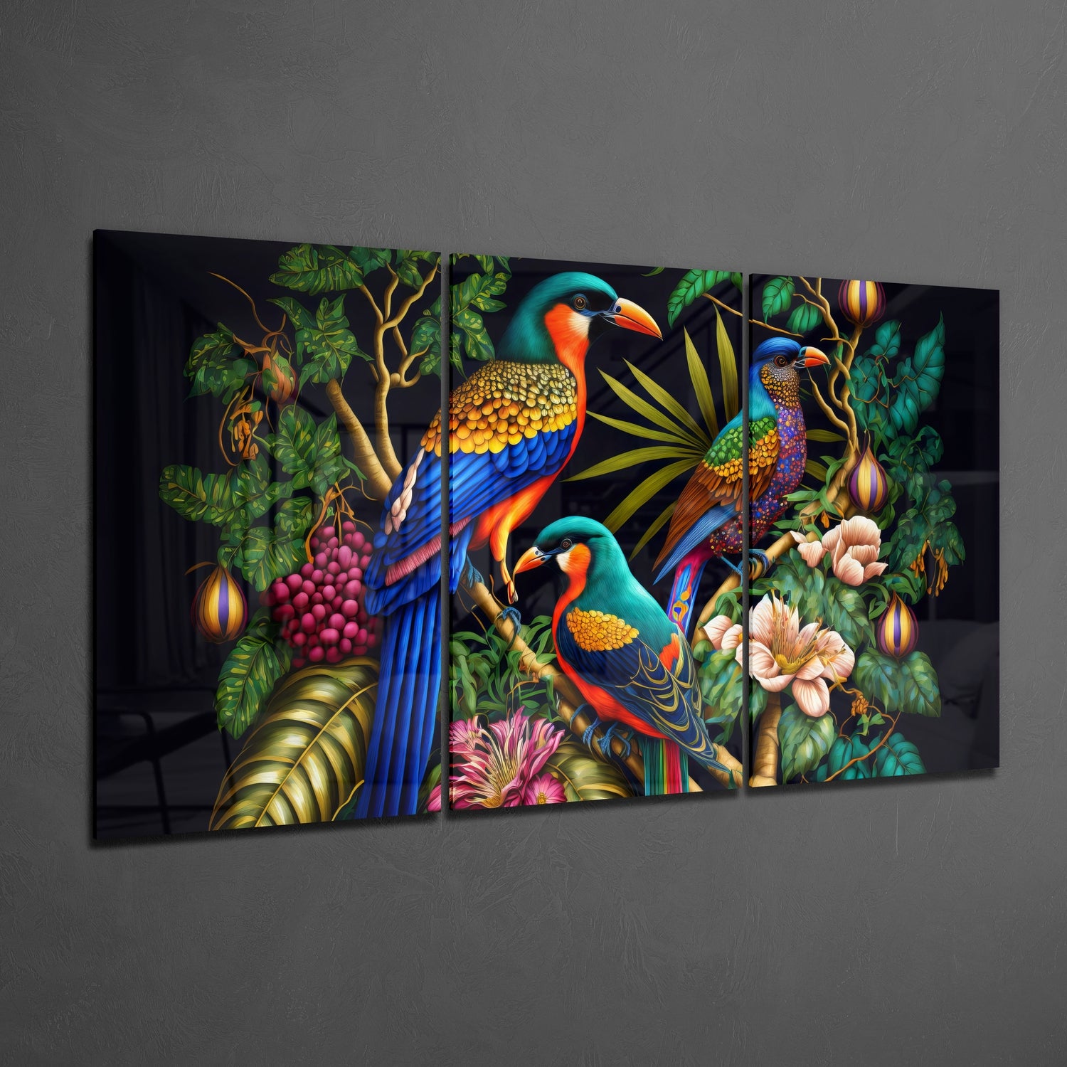 Tropical Birds Mega Glass Wall Art.