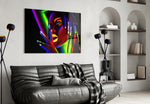 Female Portrait 28 glass wall art styled in a creative studio