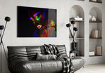 Female Portrait 30 glass wall art styled above a bed in a night-sky bedroom