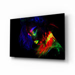 Female Portrait 32 glass wall art displayed above a console in a designer interior