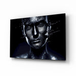 Female Portrait 35 glass wall art displayed above a console in a designer interior