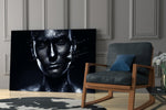 Female Portrait 35 glass print enhancing a dressing area with avant-garde grace