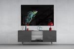 Chameleon panel catching low light to reveal its jewel-tone markings