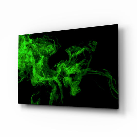 Green Smoke glass wall art displayed above a console in a designer interior