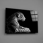 Black-and-white leopard panel bringing predator stillness to a contemporary living space