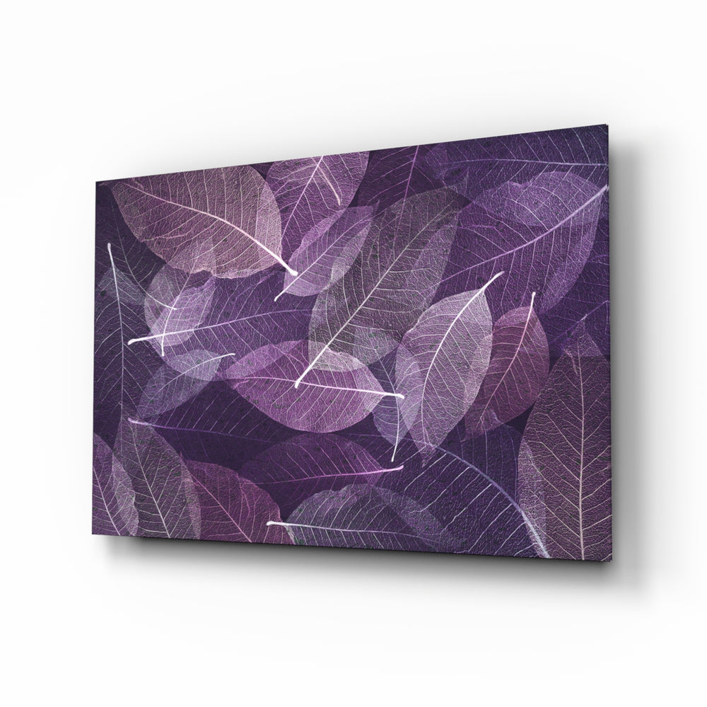 Purple Leaf glass wall art displayed above a console in a designer interior