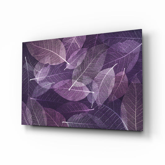 Purple Leaf glass wall art displayed above a console in a designer interior