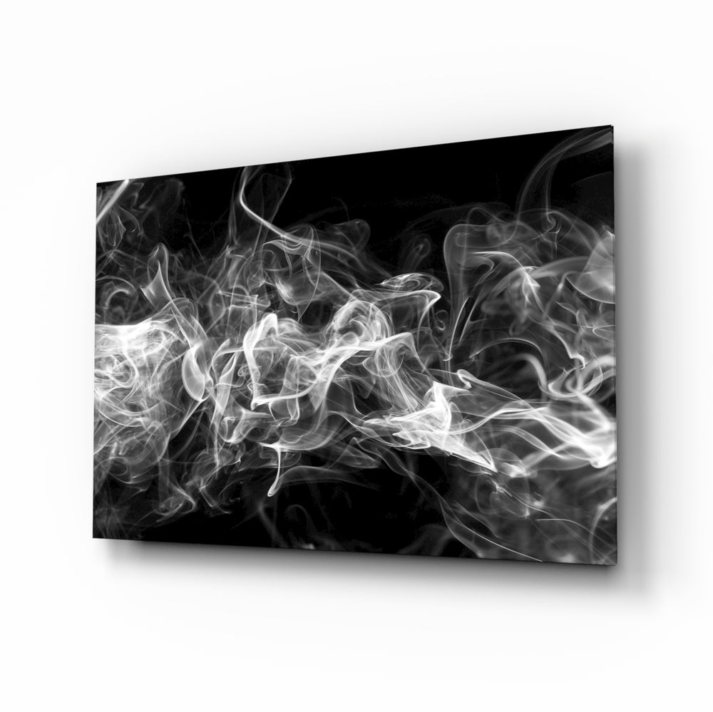 White Smoke glass wall art displayed above a console in a designer interior