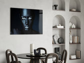 Woman Portrait 39 panel adding editorial mystery to a lounge