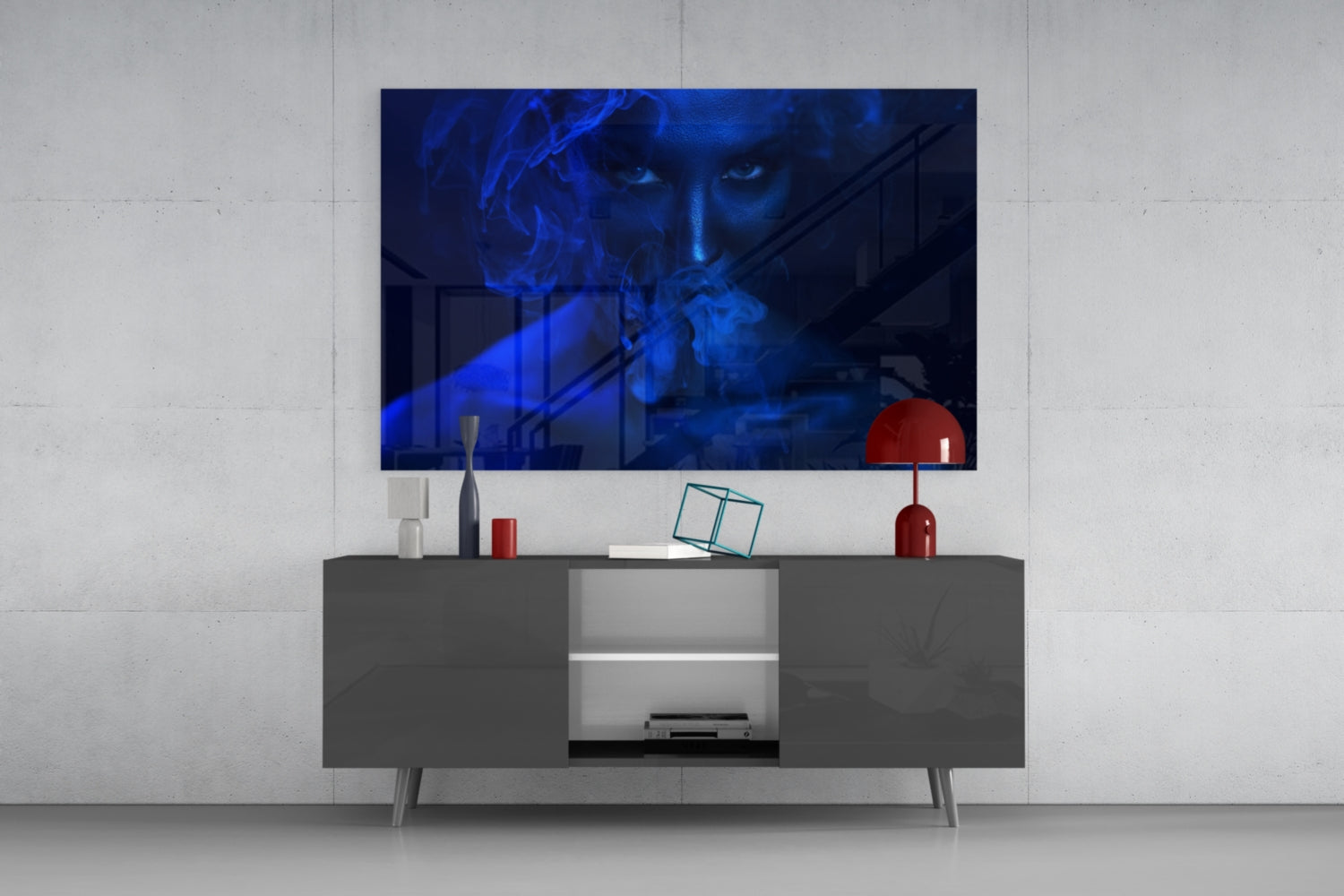 Smoke and Woman Glass Wall Art.