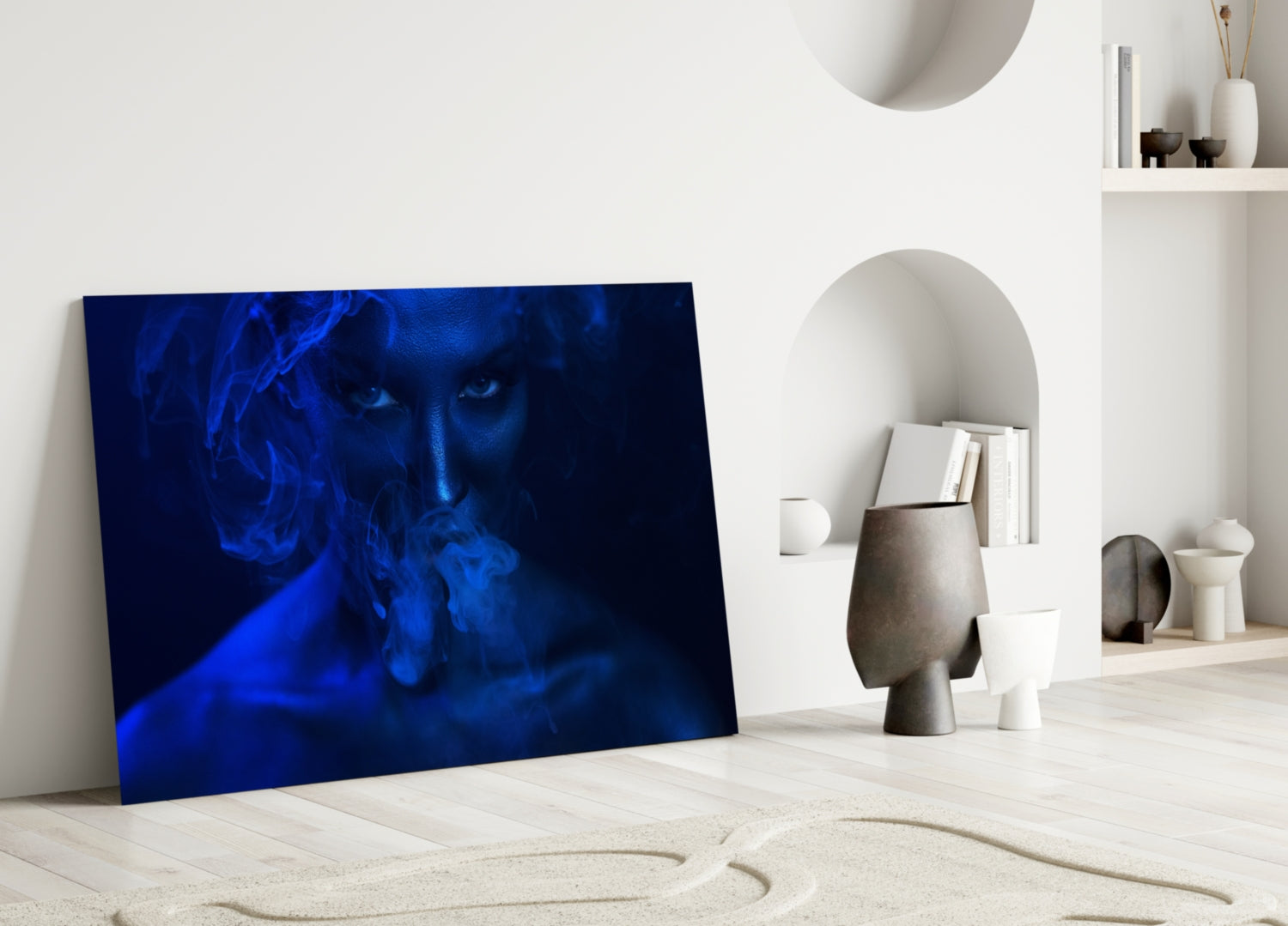 Smoke and Woman Glass Wall Art.