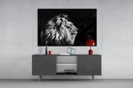 Lion panel catching low light to reveal its mane texture