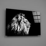 Black-and-white lion panel bringing regal calm to a contemporary living space