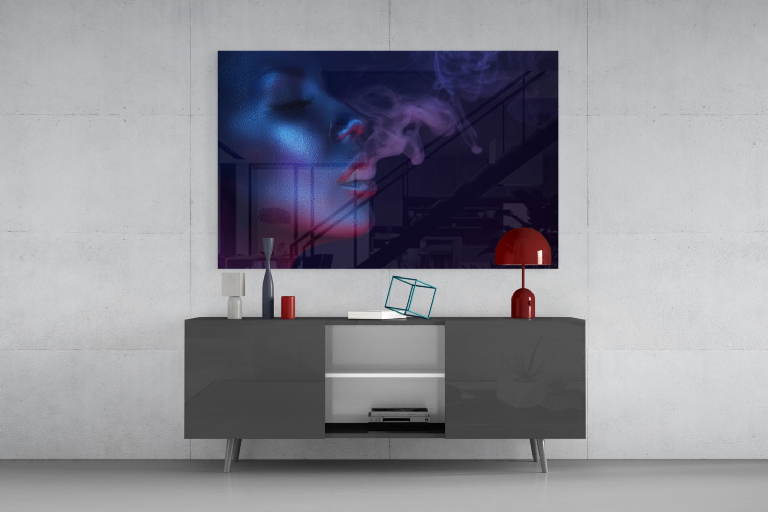 Smoke and Woman Glass Wall Art.