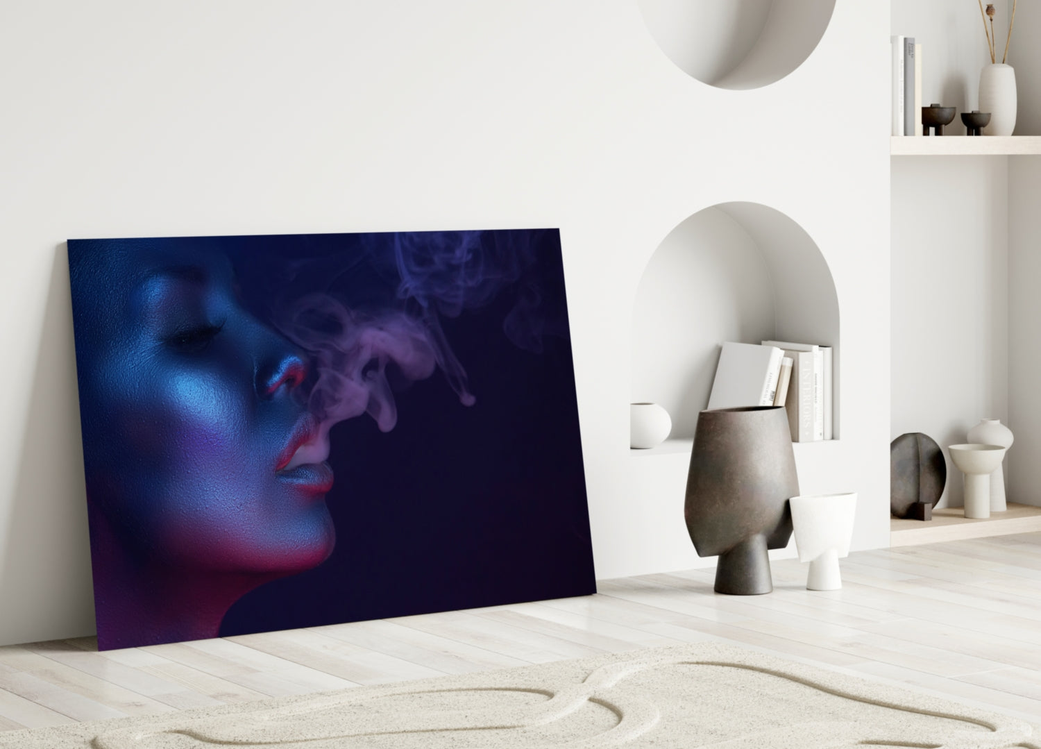 Smoke and Woman Glass Wall Art.