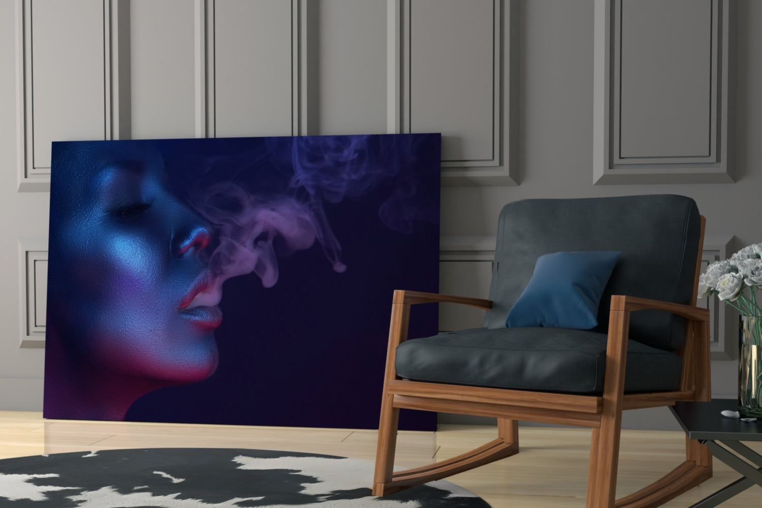 Smoke and Woman Glass Wall Art.