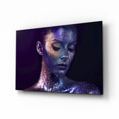 Woman Portrait 42 glass wall art displayed above a console in a designer interior