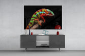 Chameleon panel catching low light to reveal its jewel-bright bands