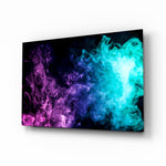 Colored Smoke glass wall art displayed above a console in a designer interior