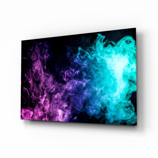 Colored Smoke glass wall art displayed above a console in a designer interior