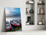 Lake and Boats glass print enhancing a Scandinavian living room