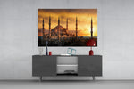 Blue Mosque panel catching warm light to reveal its silhouetted domes