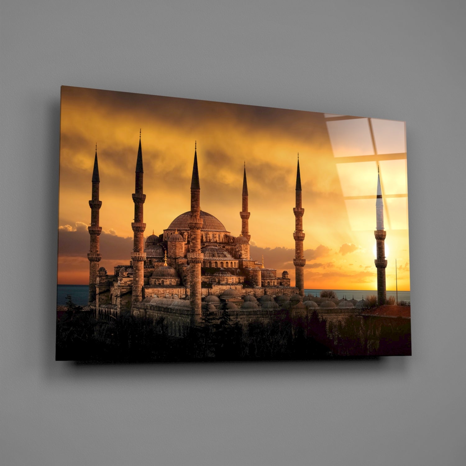 Blue Mosque Glass Wall Art.