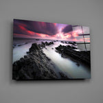 Crimson sky coastal panel bringing cinematic mood to a contemporary living space