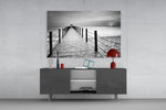 Dock panel catching soft light to reveal its plank perspective