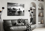 Cliffs glass wall art styled above a desk in a reflective study