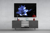 Purple Flower panel catching low light to reveal its glowing petals