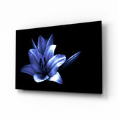 Purple Flower glass wall art displayed above a console in a designer interior