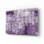 Abstract glass wall art displayed above a console in a designer interior