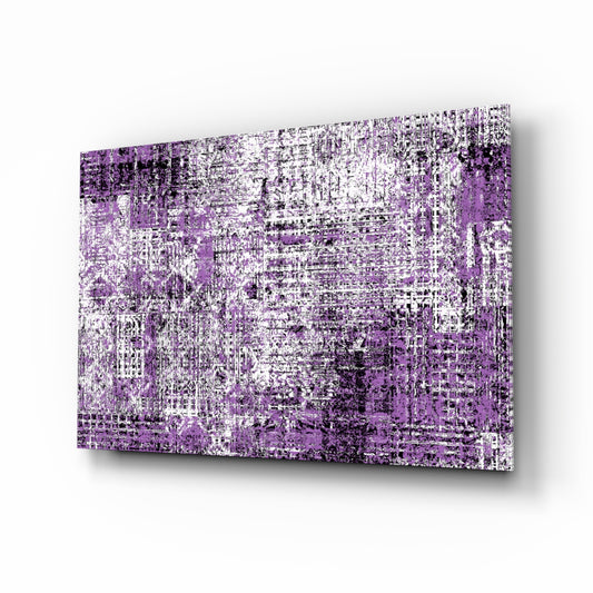 Abstract glass wall art displayed above a console in a designer interior
