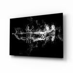 Trumpet glass wall art displayed above a console in a designer interior